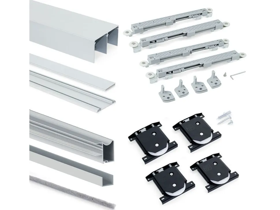 Kit di ferramenta per armadio a 2 ante scorrevoli con chiusura ammortizzata Placard 81profilo Wave spessore 16 o 18 mm