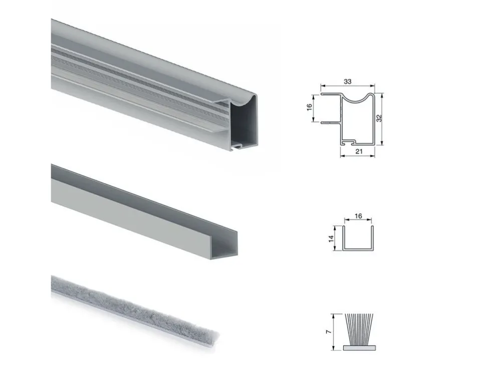 Kit di ferramenta per armadio a 2 ante scorrevoli con chiusura ammortizzata Placard 81profilo Wave spessore 16 o 18 mm