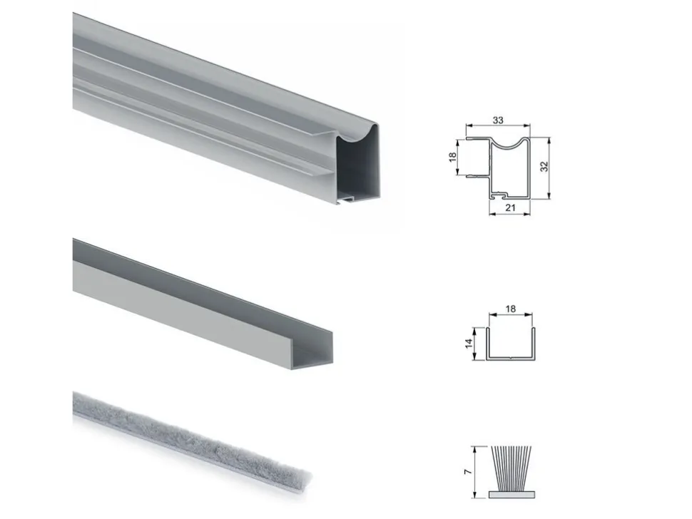 Kit di ferramenta per armadio a 2 ante scorrevoli con chiusura ammortizzata Placard 81profilo Wave spessore 16 o 18 mm