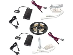 Kit di strisce LED Lynx Premium 9,6W/m IP20 lunghezza 5 m con convertitori 12V DC e cavi e sensori DOOR o SWITCH