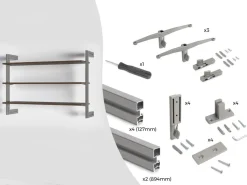 Kit di telaio modulare Zero con ferramenta per il montaggio a parete, Alluminio e Zama, Verniciato nero o grigio testurizzato