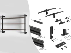 Kit di telaio modulare Zero con ferramenta per il montaggio a parete, Alluminio e Zama, Verniciato nero o grigio testurizzato