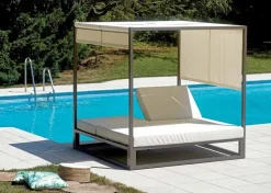 Letto a Baldacchino Matrimoniale Outdoor Alluminio Tortora e Pelle Sintetica Crema