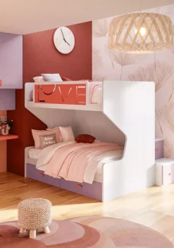 Letto a castello Clelia linea Colorfull finitura Nuvola Frassino, Coral e Quarzo