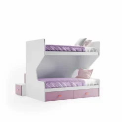 Letto a castello Clelia linea Colorfull finitura Nuvola Frassino, Coral e Quarzo