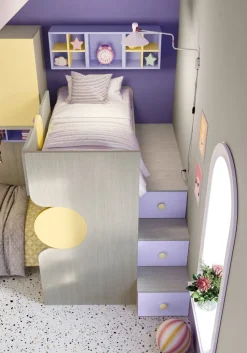 Letto a castello Clelia linea Colorfull finitura Nuvola Frassino, Coral e Quarzo