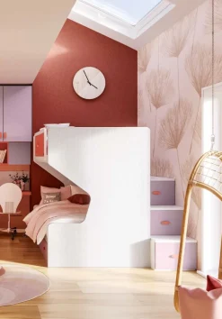 Letto a castello Clelia linea Colorfull finitura Nuvola Frassino, Coral e Quarzo