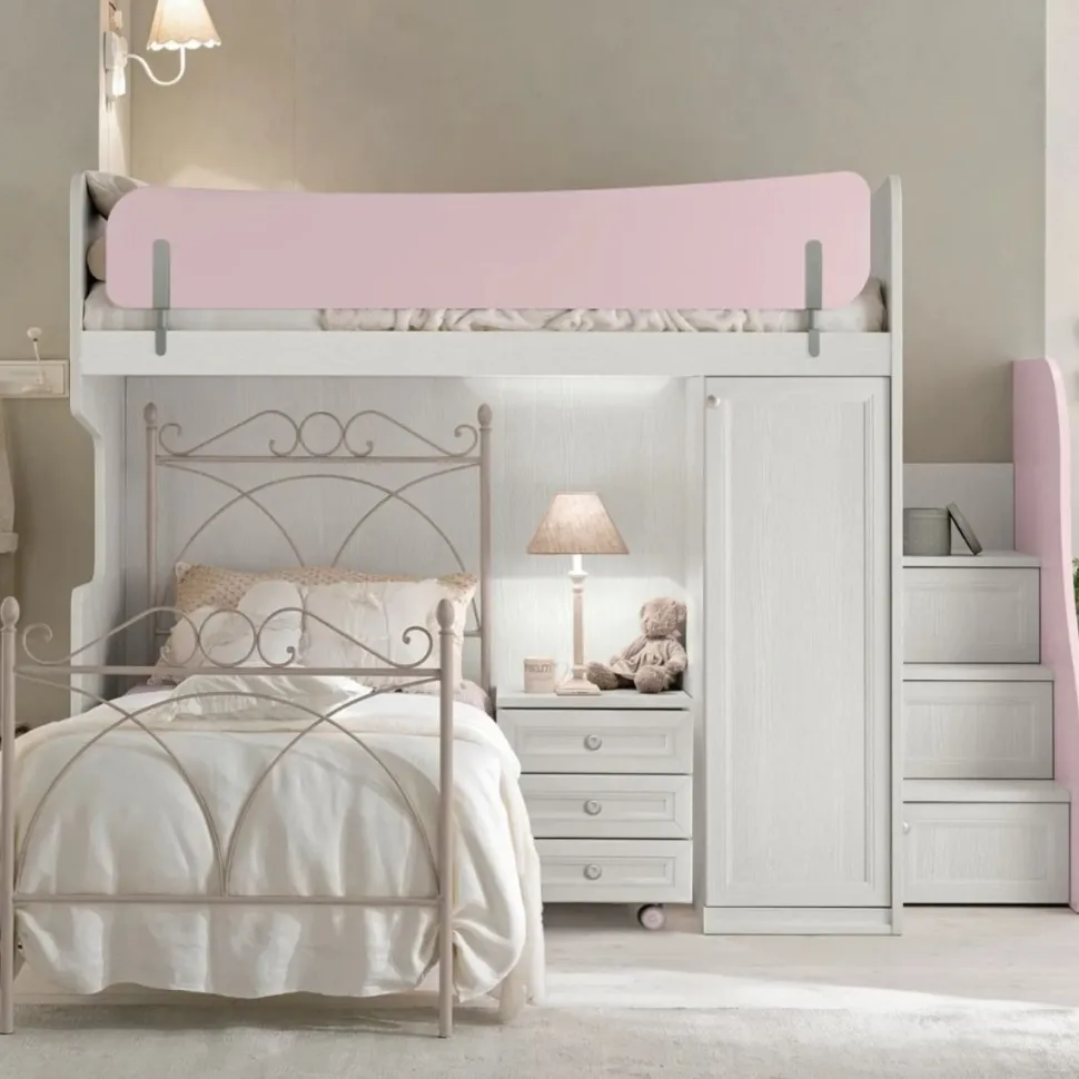 Letto a castello con scaletta contenitiva Aurora linea Omega disponibile in vari colori
