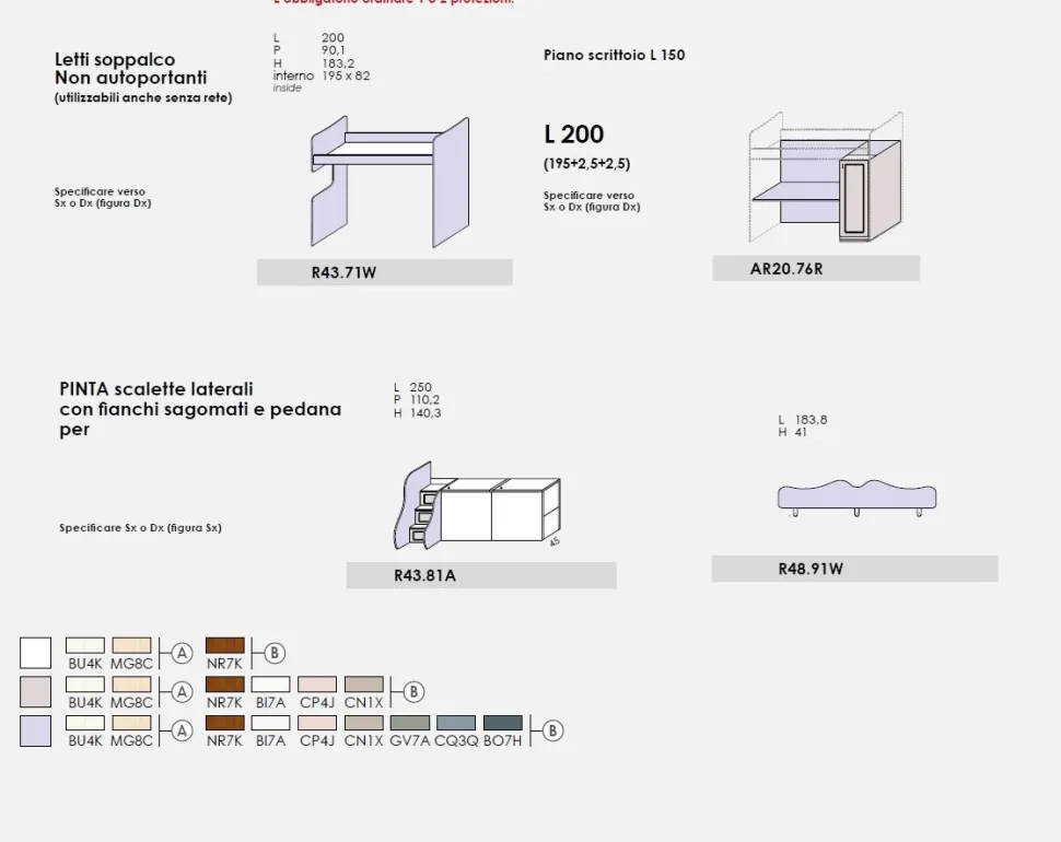 Letto a castello con scrivania integrata Mara linea Omega disponibile in vari colori