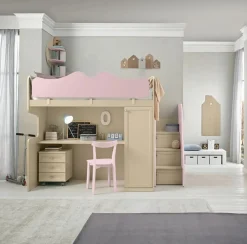 Letto a castello con scrivania integrata Mara linea Omega disponibile in vari colori