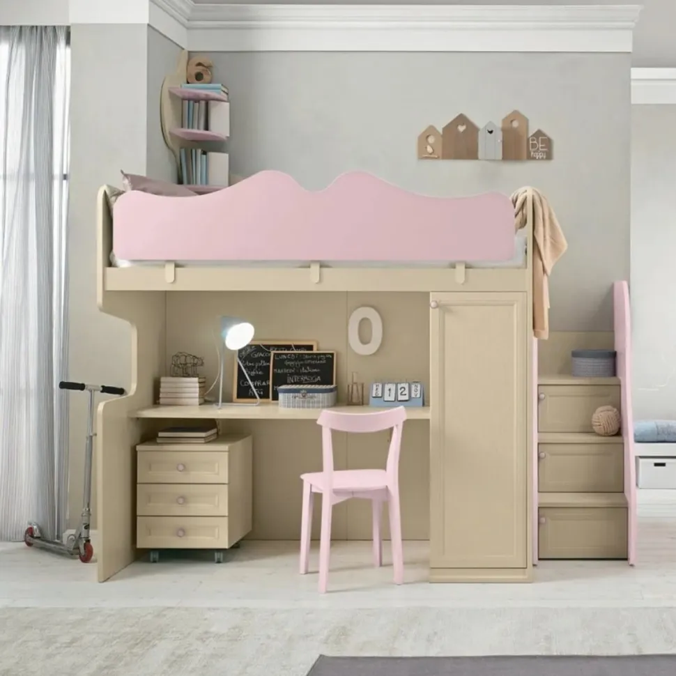 Letto a castello con scrivania integrata Mara linea Omega disponibile in vari colori