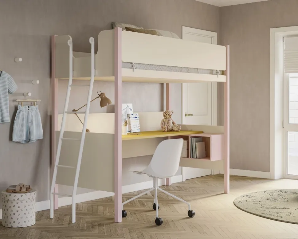 Letto a castello con scrivania linea Airone disponibile in vari colori