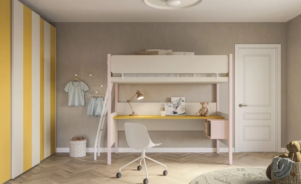 Letto a castello con scrivania linea Airone disponibile in vari colori