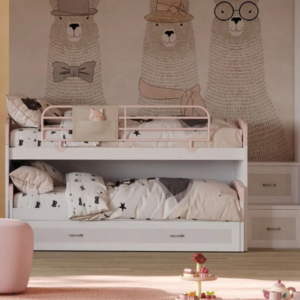 Letto a castello Felicity linea sitter finitura Rosantico, Calce e frassino Nuvola