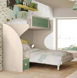 Letto a castello Pablo linea Fly finitura Cenere Wood e Salvia disponibile in Vari COLORI