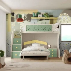 Letto a castello Pablo linea Fly finitura Cenere Wood e Salvia disponibile in Vari COLORI