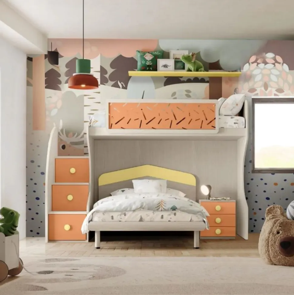 Letto a castello Pablo linea Fly finitura Cenere Wood e Albicocca disponibile in Vari COLORI