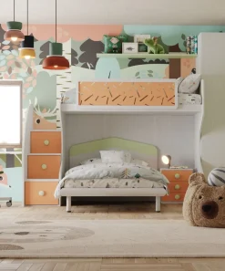 Letto a castello Pablo linea Fly finitura Cenere Wood e Albicocca disponibile in Vari COLORI