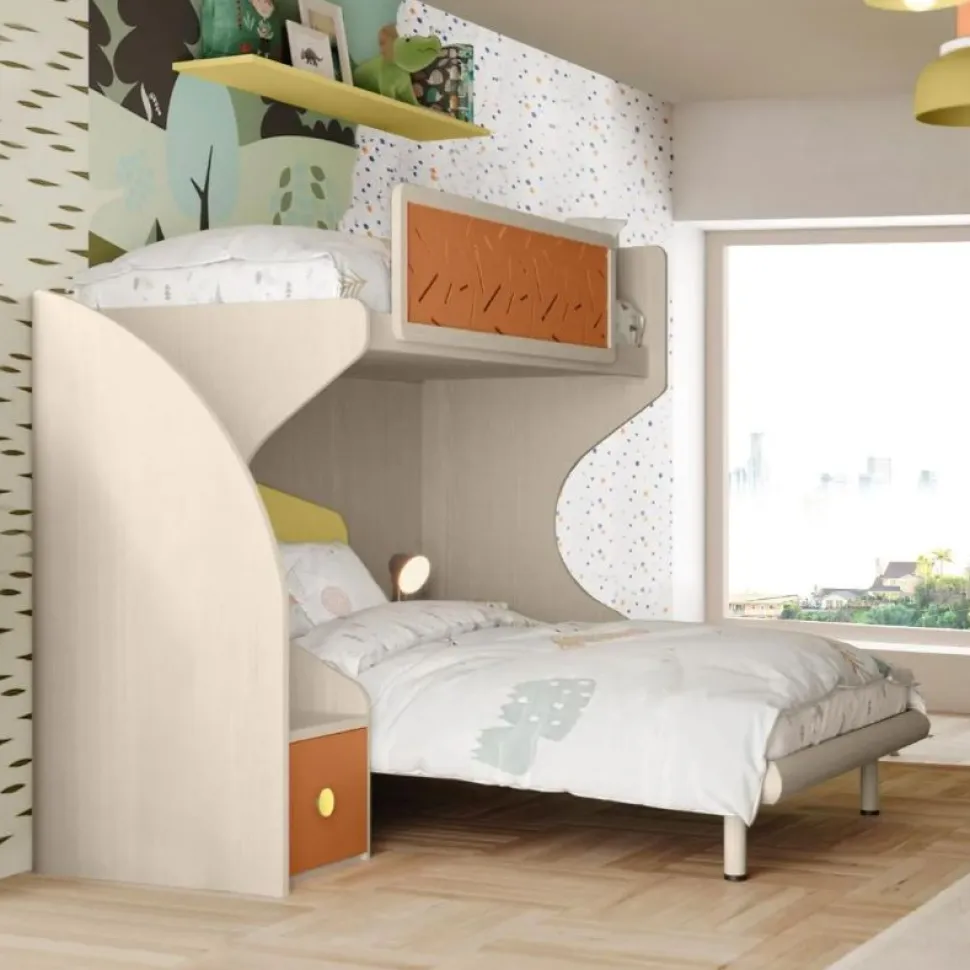 Letto a castello Pablo linea Fly finitura Cenere Wood e Albicocca disponibile in Vari COLORI
