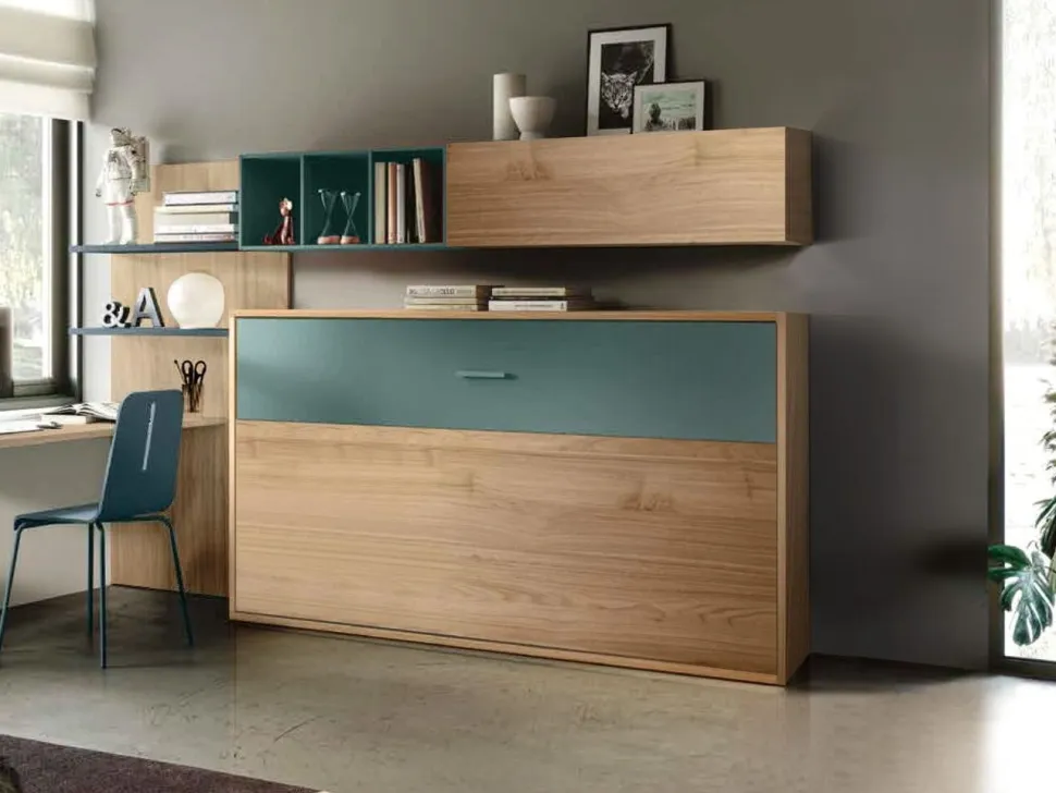 Letto a Scomparsa orizzontale trasformabile in Bianco altea e Rosso Paprika disponibile in 2 misure