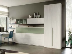 Letto a Scomparsa singolo trasformabile con armadio a 2 ante Bianco altea e Agave disponibile in 2 misure