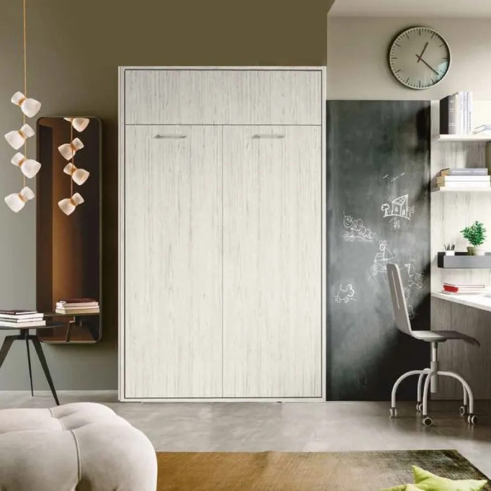 Letto a scomparsa verticale trasformabile in Olmo e Azzurro disponibile in 2 misure