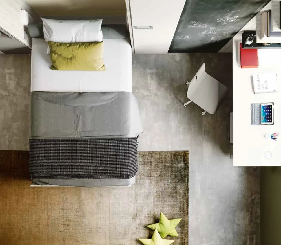 Letto a scomparsa verticale trasformabile in Olmo e Azzurro disponibile in 2 misure
