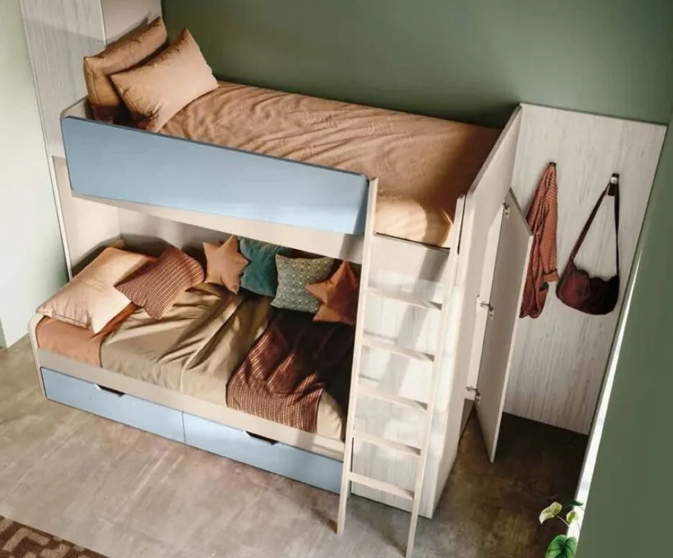 Letto a Soppalco Multifunzionale con Armadio Bianco e Rosa Cipria