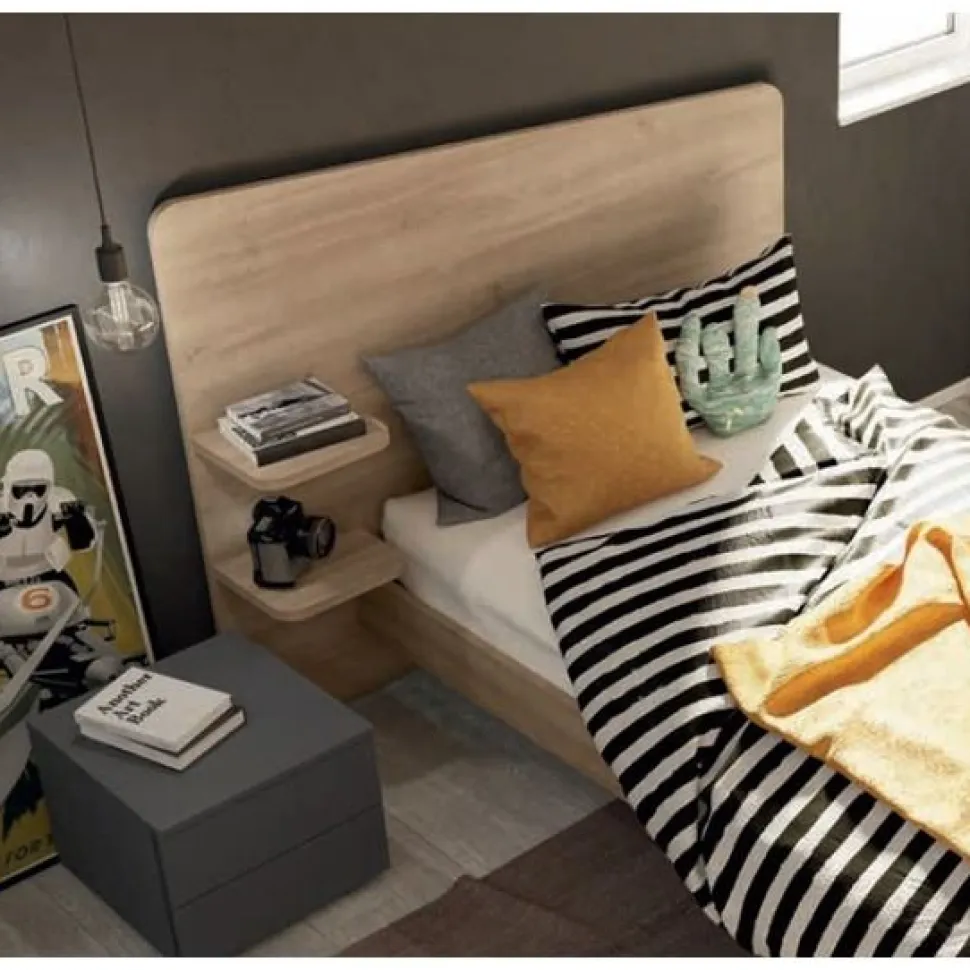 Letto a Una Piazza e Mezza Corin con Mensole Integrate (Colori e Opzioni Personalizzabili)