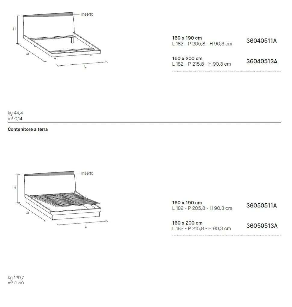 Letto con inserto colorato sulla testiera matrimoniale Robert disponibile in 2 misure e vari colori