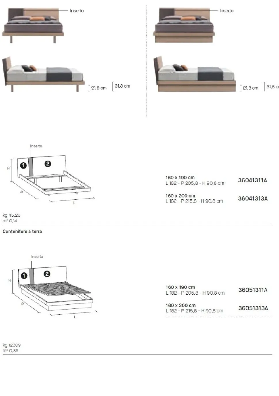 Letto con inserto in tessuto matrimoniale Dorian disponibile in 2 misure e vari colori