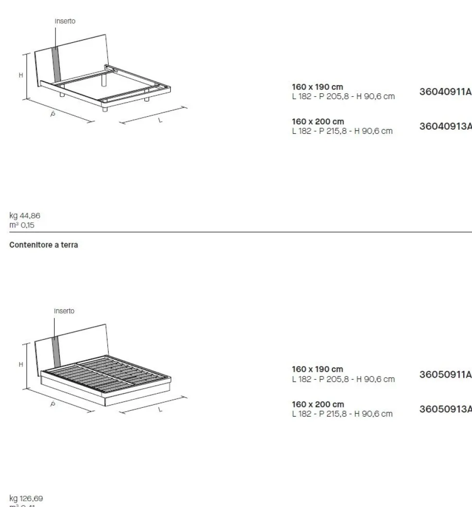 Letto con inserto testiera matrimoniale Tabita disponibile in 2 misure vari colori