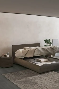 Letto contenitore con testiera curva e giroletto imbottito matrimoniale Ronald disponibile in 2 misure e vari colori