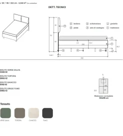 Letto contenitore imbottito una piazza e mezza in tessuto disponibile in 4 colori