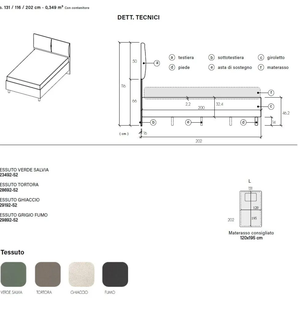 Letto contenitore imbottito una piazza e mezza in tessuto disponibile in 4 colori
