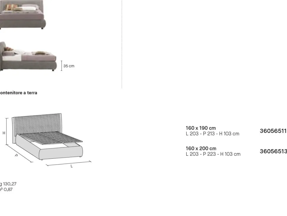 Letto contenitore matrimoniale imbottito in tessuto Blich disponibile in 2 misure e vari colori