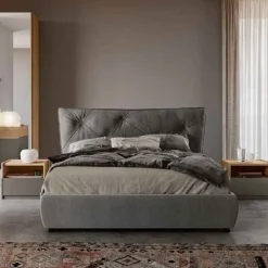 Letto contenitore matrimoniale imbottito moderno con testiera trapuntata disponibile in 2 colori