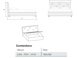 Letto contenitore matrimoniale imbottito moderno con testiera trapuntata disponibile in 2 colori