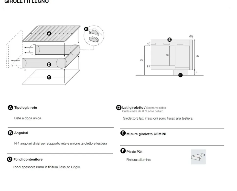 Letto contenitore matrimoniale disponibile in 3 misure e vari colori