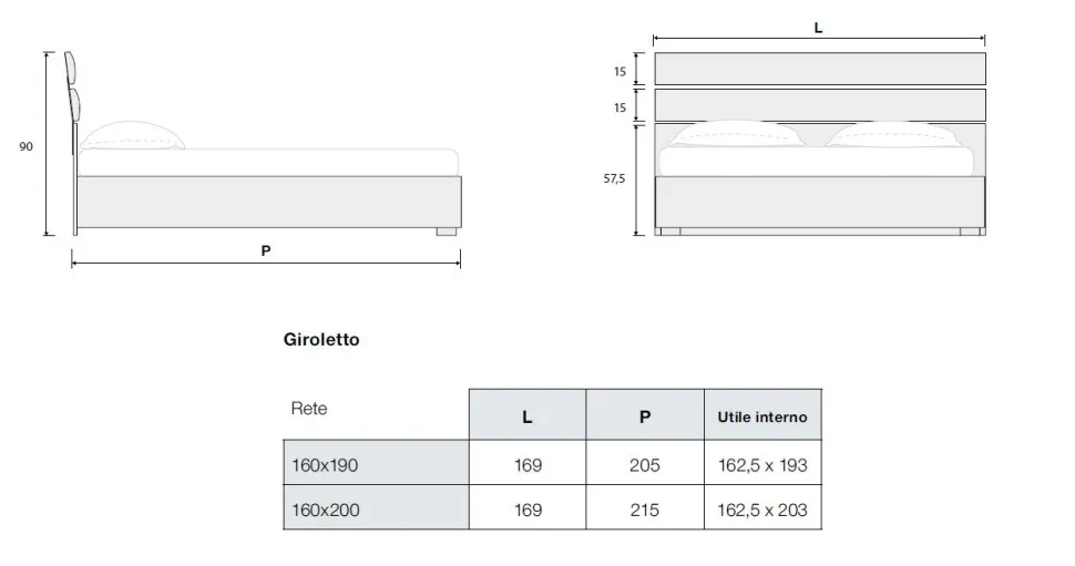 Letto contenitore matrimoniale moderno Relax disponibile in 2 misure e vari colori