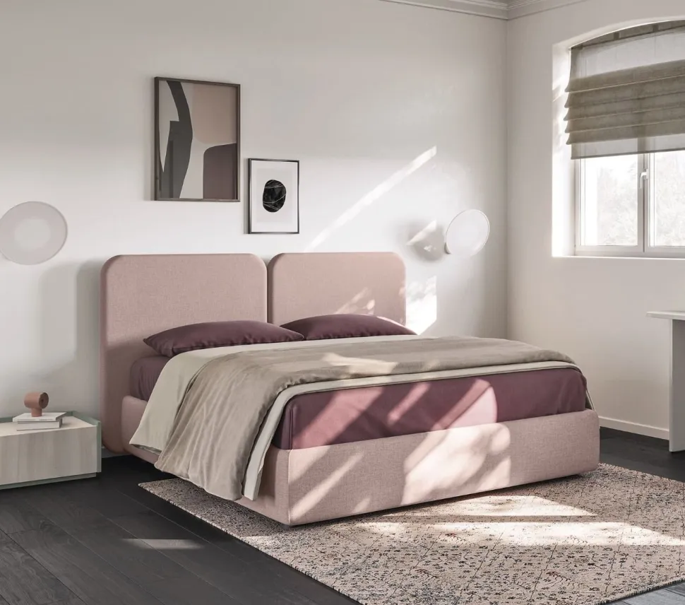 Letto contenitore matrimoniale imbottito Ines linea Lotto disponibile in vari colori e tessuti