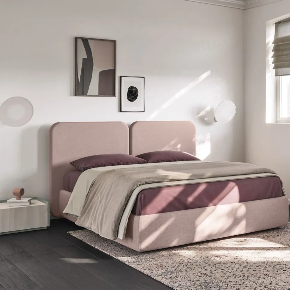 Letto contenitore matrimoniale imbottito Ines linea Lotto disponibile in vari colori e tessuti
