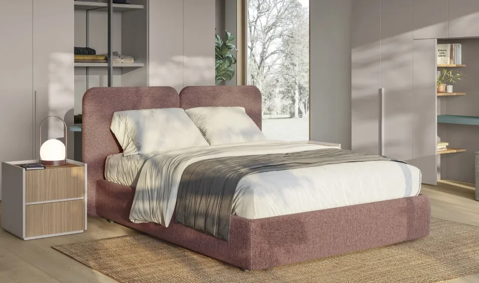 Letto contenitore matrimoniale imbottito Ines linea Lotto disponibile in vari colori e tessuti