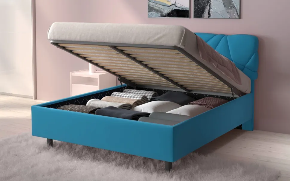 Letto contenitore matrimoniale Pop in Lycra disponibile in 4 colori