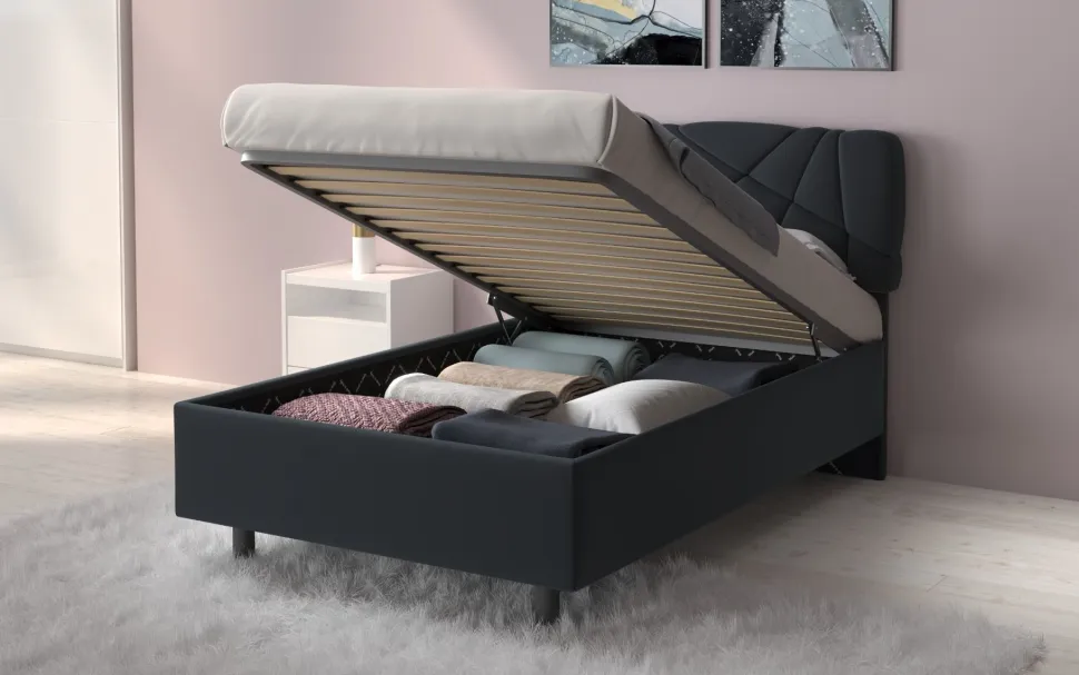 Letto contenitore Pop una piazza e mezza in Lycra disponibile in 6 colori