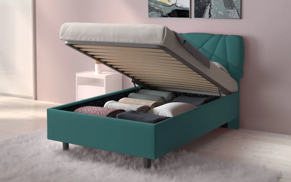 Letto contenitore Pop una piazza e mezza in Lycra disponibile in 6 colori