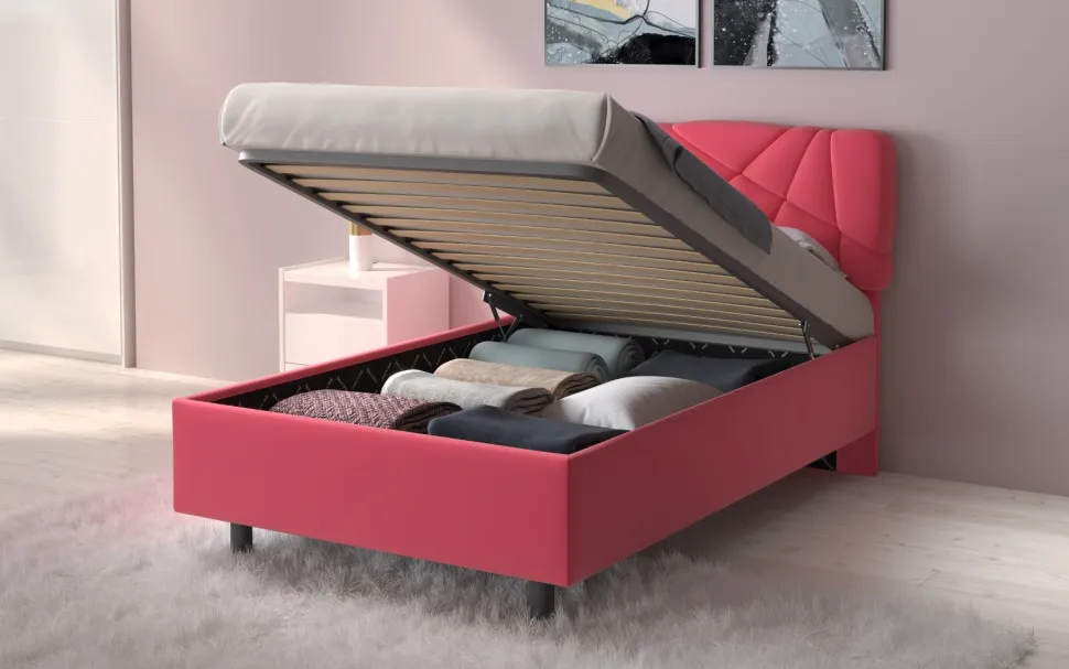 Letto contenitore Pop una piazza e mezza in Lycra disponibile in 6 colori