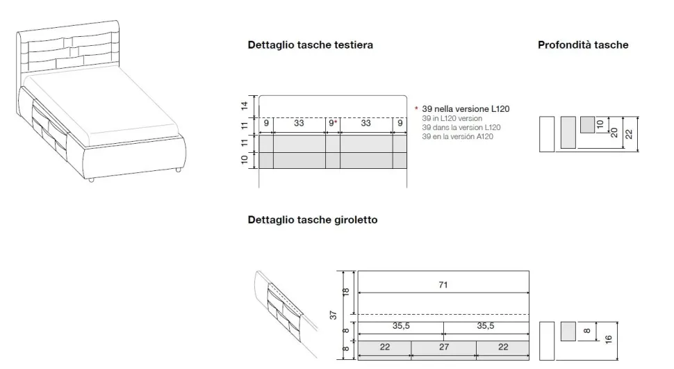 Letto contenitore singolo Blu imbottito con testiera contenitiva disponibile in vari colori e misure