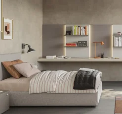 Letto contenitore singolo imbottito in tessuto Jem linea Airone disponibile in vari colori