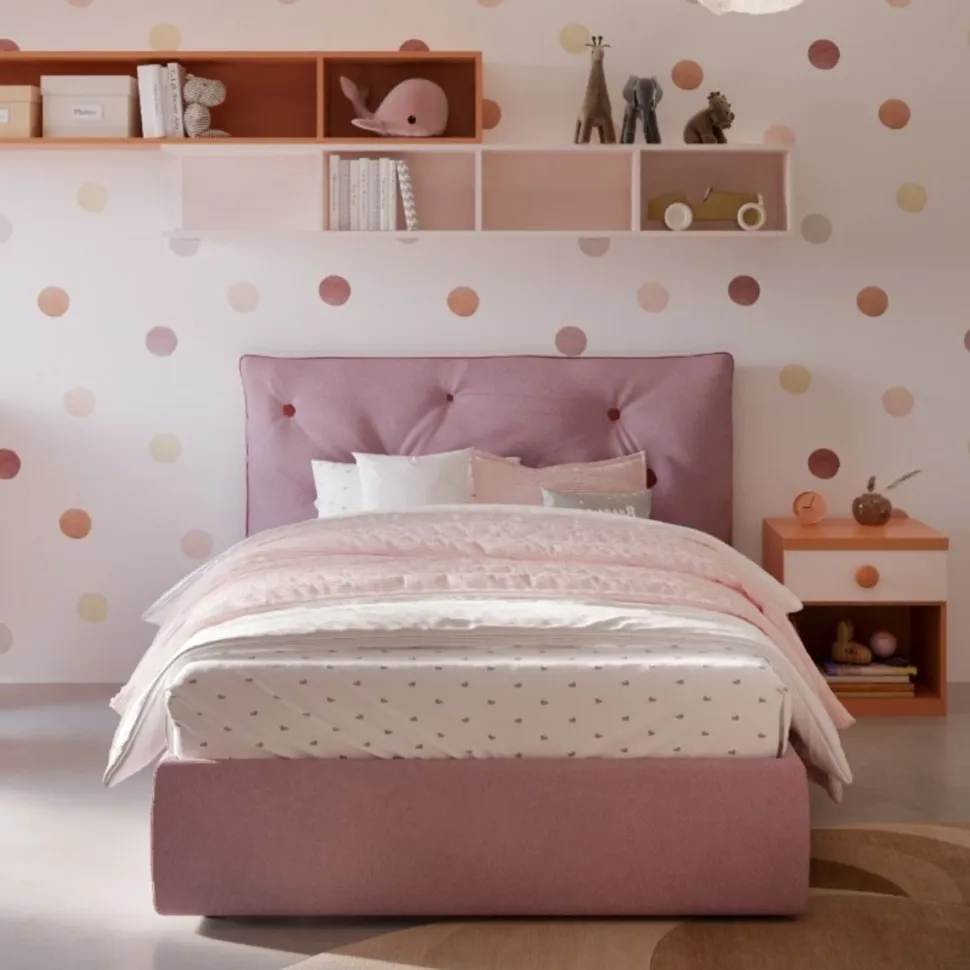Letto contenitore una piazza e mezzo Carol imbottito in tessuto linea Colorfull